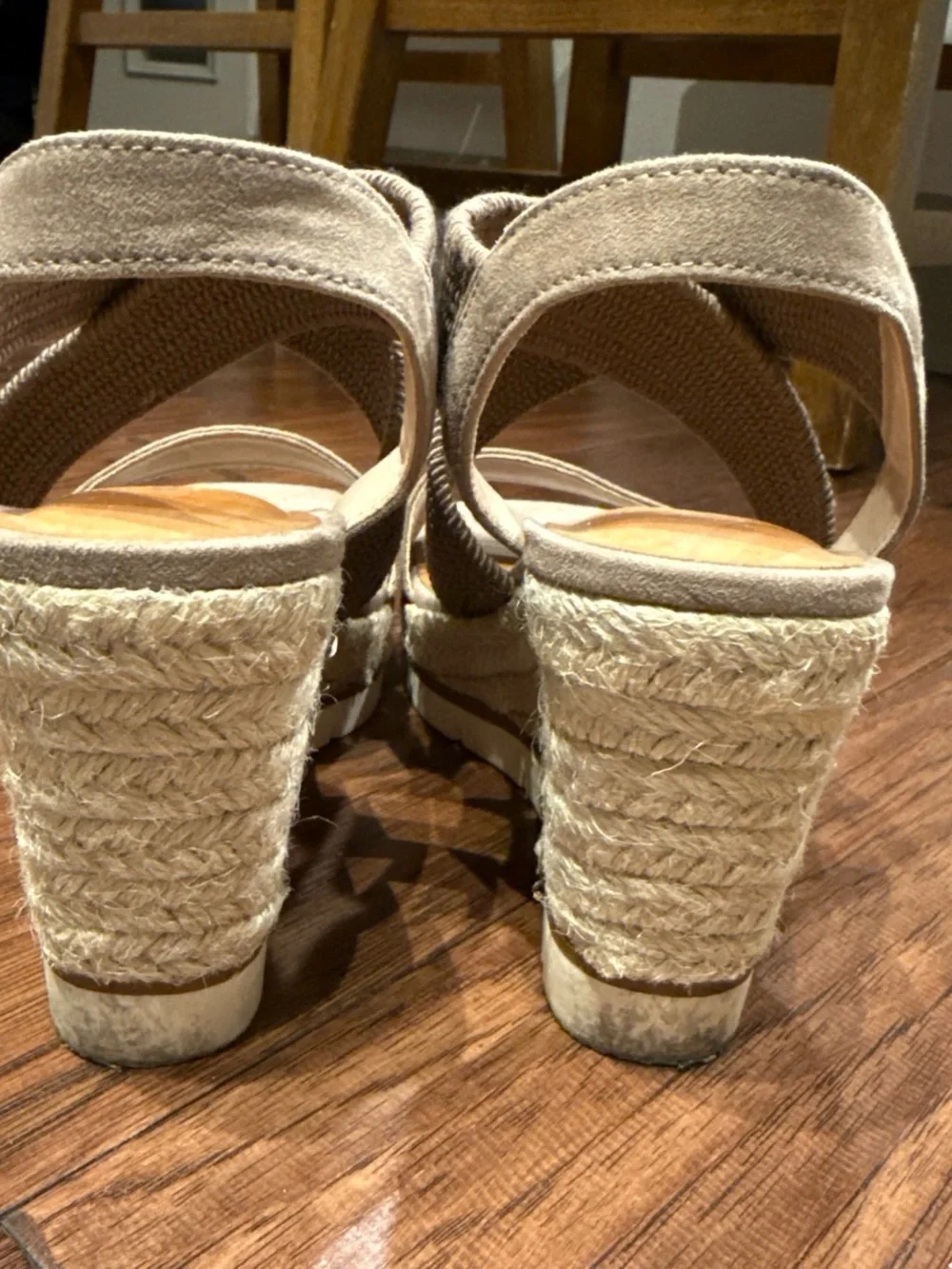 Kelly & Katie Taupe Crisscross Espadrille Wedge Sandals